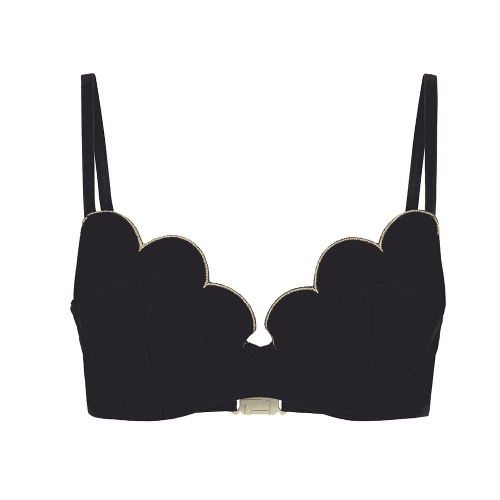 BNWT Agent Provacateur Lorna Gold Scalloped Black Bikini Top Bra 34B